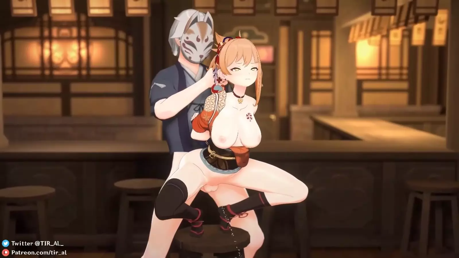 Blonde maid providing fellatio to her master